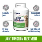 GigiVet Strong Joints & Bones – za močne sklepe in kosti2 Strong Joints & Bones je napredno prehransko dopolnilo za regeneracijo in vzdrževanje sklepov ter kosti pri psih. Njegova edinstvena formula na osnovi MSM, D-glukozamina, morskega hondroitina in izvlečka bosvelije deluje protivnetno, lubrikira sklepe in pospešuje obnovo hrustanca. Idealno za preprečevanje in terapijo displazije, artritisa ter drugih degenerativnih sklepnih bolezni. Kdaj uporabljati Preventivno: dnevna podpora sklepom in kolkom Po poškodbah ali operacijah: blaženje bolečin in hitrejša rehabilitacija Pri displaziji in osteoartritisu: protivnetno delovanje in izboljšanje gibljivosti Primerno za Majhne in srednje pse do 30 kg Mladičke velikih pasem nad 3 mesece, odrasle in senior pse Posebej za labradorce, zlatega prinašalca, nemškega ovčarja, doge, mastife Ključne prednosti Zmanjša togost in lubrikira sklepe Obnavlja hrustanec in sklepne površine Izboljša prekrvavitev v sklepih Naravno protibolečinsko in antiinflamatorno Enostavne in slastne tablete, ki jih psi radi zaužijejo Aktivne sestavine (na tableto) Methylsulfonylmethan (MSM): 320 mg – gradnik vezivnega tkiva D-Glukozamin HCL: 300 mg – podpora sintezi hrustanca in hialuronske kisline Vitamin Ester C®: 80 mg – protivoksidant z dolgo izločanjem Morski hondroitin: 66 mg – izboljša lubrikacijo sklepov Bosvelija (65 % izvleček): 20 mg – naravni protivnetni učinek Navodila za uporabo Zagotovite 1 tableto dnevno (1 600 mg) direktno ali v hrani. Shranjevanje in rok uporabe Rok uporabnosti: 26 mesecev od datuma proizvodnje Temperatura: 0 °C do +25 °C; vlažnost ≤ 75 % Strong Joints & Bones: vaš partner pri ohranjanju gibljivosti, preprečevanju artritisa in podpori sklepom vašega psa.